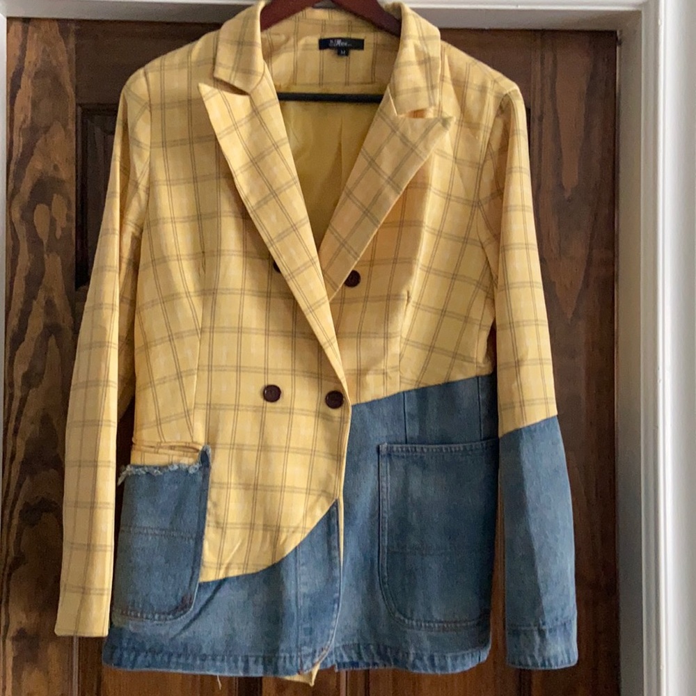 For Her NYC Plaid Yellow- Denim Blazer. Size Medium.  This Was Worn (3) Times.